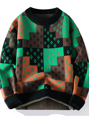 Мъжки Fair Isle жакардов трикотаж - дебел трикотаж, кръгло деколте, дълги ръкави, свободен силует, есенно-зимна колекция 2025, SV-B3909YFN