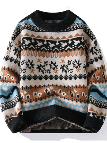 Мъжки Fair Isle жакардов трикотаж - дебел трикотаж, кръгло деколте, дълги ръкави, свободен силует, есенно-зимна колекция 2025, SV-B3909YFN