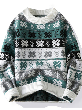 Мъжки Fair Isle жакардов трикотаж - дебел трикотаж, кръгло деколте, дълги ръкави, свободен силует, есенно-зимна колекция 2025, SV-B3909YFN