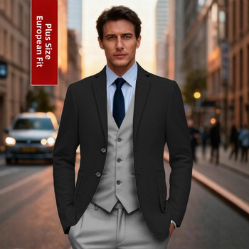 Ανδρικό σακάκι Slim Fit με πέτο, μονόχρωμο, τσέπες 3D patch, κανονικό μήκος