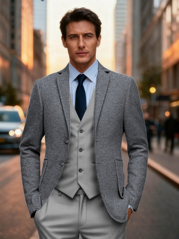 Ανδρικό σακάκι Slim Fit με πέτο, μονόχρωμο, τσέπες 3D patch, κανονικό μήκος