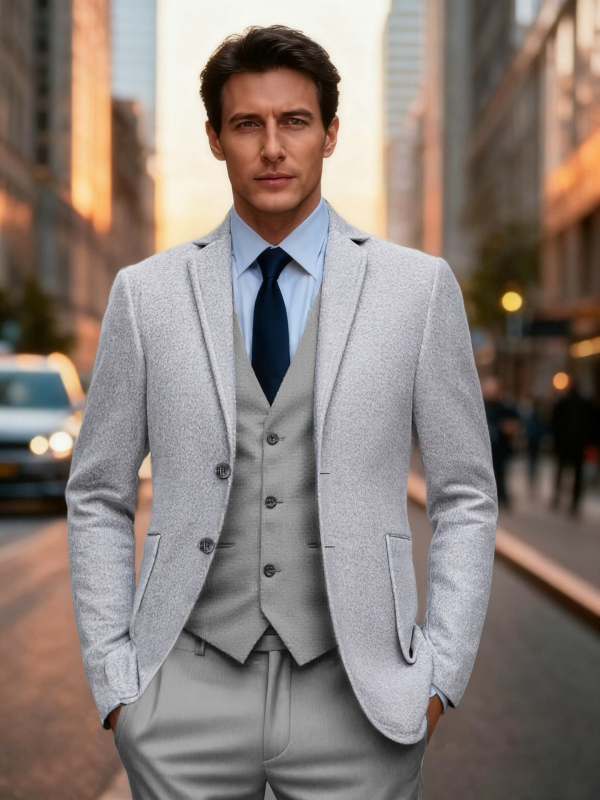 Ανδρικό σακάκι Slim Fit με πέτο, μονόχρωμο, τσέπες 3D patch, κανονικό μήκος