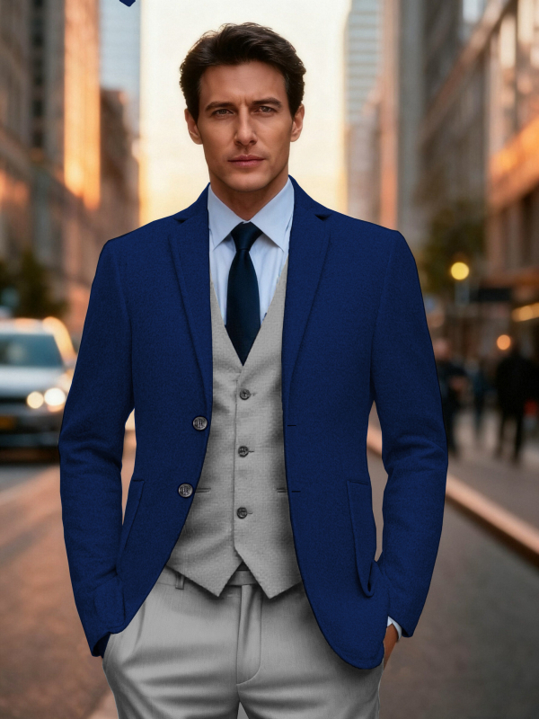 Ανδρικό σακάκι Slim Fit με πέτο, μονόχρωμο, τσέπες 3D patch, κανονικό μήκος