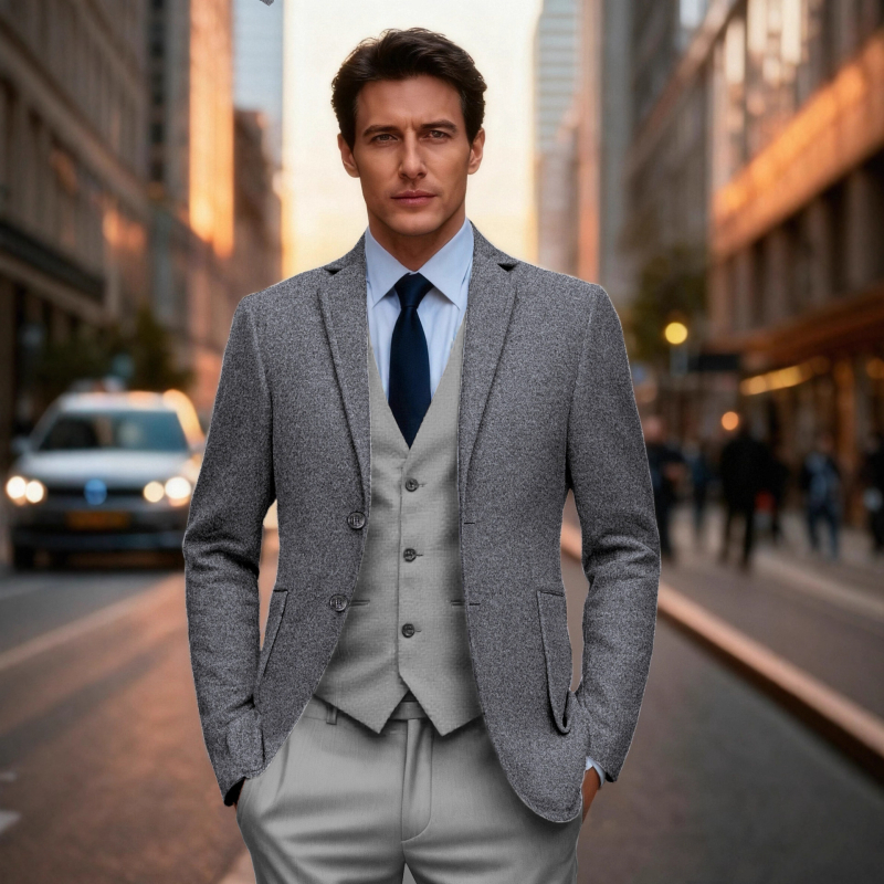 Ανδρικό σακάκι Slim Fit με πέτο, μονόχρωμο, τσέπες 3D patch, κανονικό μήκος