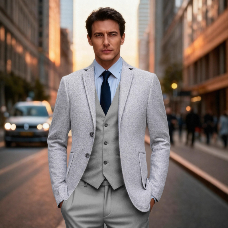 Ανδρικό σακάκι Slim Fit με πέτο, μονόχρωμο, τσέπες 3D patch, κανονικό μήκος