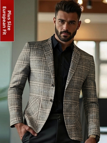 Ανδρικό κοστούμι casual Slim Fit, καρό σχέδιο, πέτο, μονόμπλουζ, για άνοιξη-φθινοπωρο