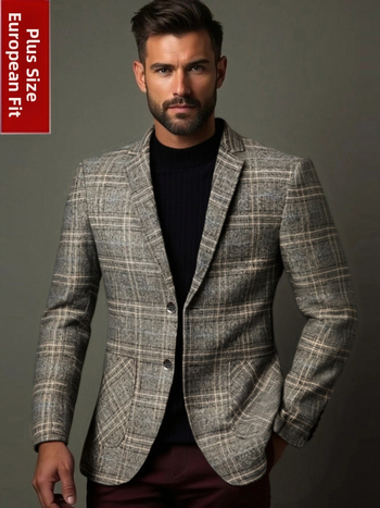 Casual καρό Slim-Fit Μπλέιζερ — Λάπελ, Μονόμπορτ, Στυλ Μετακίνησης