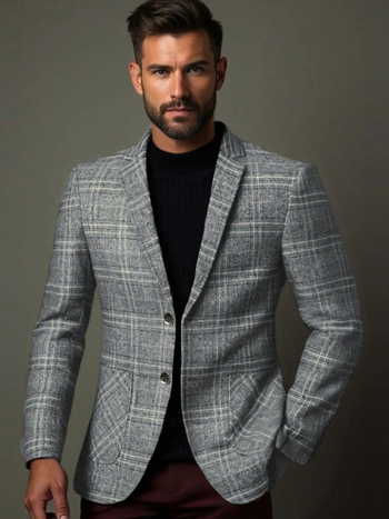 Casual καρό Slim-Fit Μπλέιζερ — Λάπελ, Μονόμπορτ, Στυλ Μετακίνησης