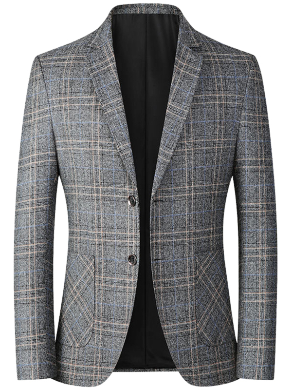 Casual καρό Slim-Fit Μπλέιζερ — Λάπελ, Μονόμπορτ, Στυλ Μετακίνησης