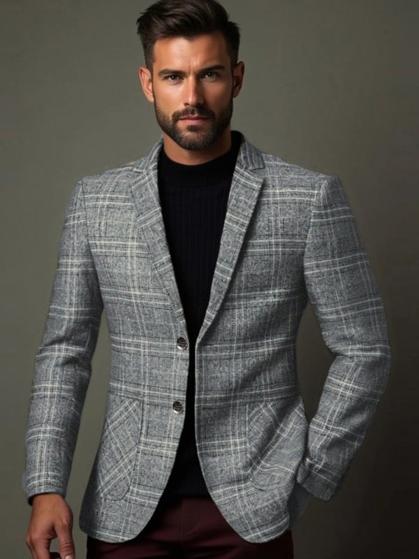 Casual καρό Slim-Fit Μπλέιζερ — Λάπελ, Μονόμπορτ, Στυλ Μετακίνησης