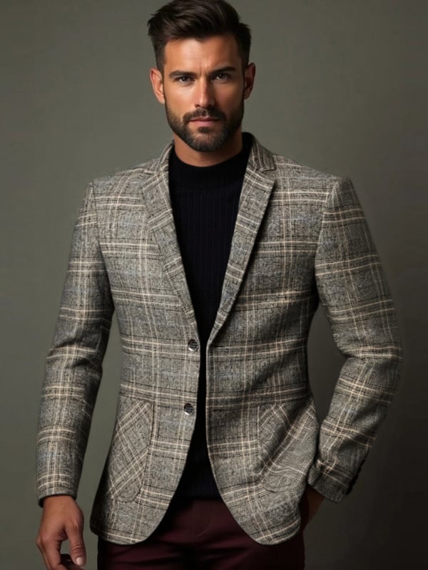 Casual καρό Slim-Fit Μπλέιζερ — Λάπελ, Μονόμπορτ, Στυλ Μετακίνησης