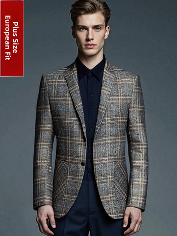 Αμερικανικού στυλ ανδρικό σακάκι καρό, slim-fit, πέτο, μονοκουμπωτο, πολυεστέρας