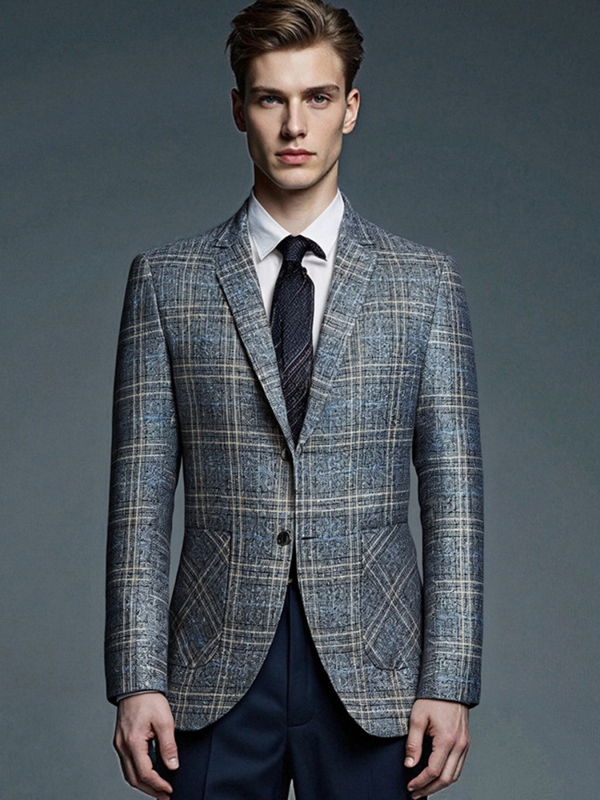 Αμερικανικού στυλ ανδρικό σακάκι καρό, slim-fit, πέτο, μονοκουμπωτο, πολυεστέρας