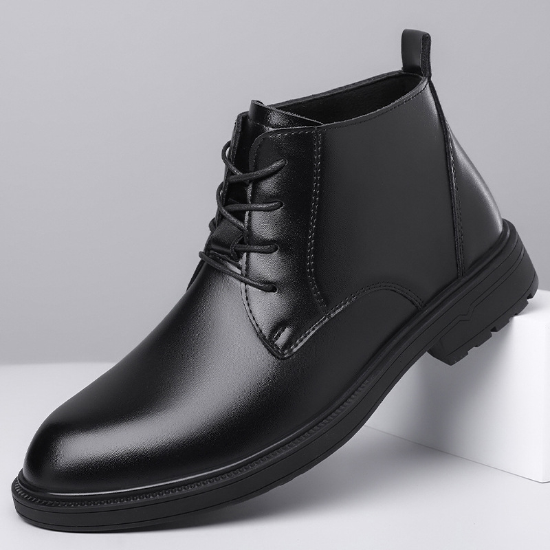 Ανδρικά μποτάκια Μαρτίν από δέρμα κορυφαίας ποιότητας, με ψηλό σωλήνα, σόλα από καουτσούκ, στρογγυλή μύτη, χαμηλό τακούνι 1-3 cm