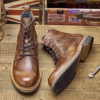 Δερμάτινα μποτάκια σε Κορεάτικο στυλ με μεσαίο ύψος και φαρδιά σόλα, επάνω από microfiber δέρμα, εσωτερικό και πάτος microfiber, ανδρικά