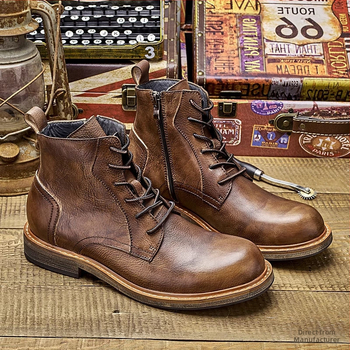 Δερμάτινα μποτάκια σε Κορεάτικο στυλ με μεσαίο ύψος και φαρδιά σόλα, επάνω από microfiber δέρμα, εσωτερικό και πάτος microfiber, ανδρικά