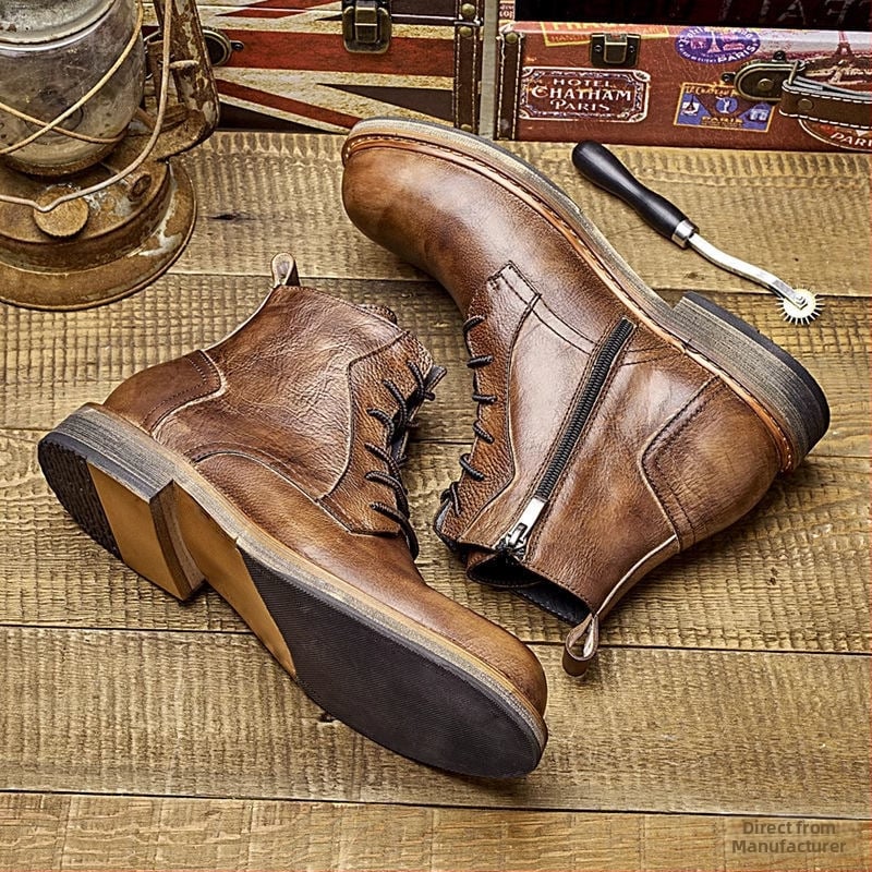 Δερμάτινα μποτάκια σε Κορεάτικο στυλ με μεσαίο ύψος και φαρδιά σόλα, επάνω από microfiber δέρμα, εσωτερικό και πάτος microfiber, ανδρικά
