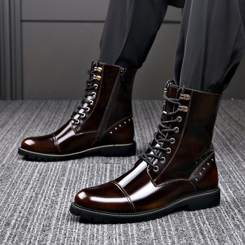 Martin μποτάκια για άνδρες, επάνω μέρος από δέρμα δευτέρου στρώματος, εσωτερική αύξηση ύψους, μεσαίο μήκος shaft, σόλα από καουτσούκ