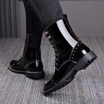 Martin μποτάκια για άνδρες, επάνω μέρος από δέρμα δευτέρου στρώματος, εσωτερική αύξηση ύψους, μεσαίο μήκος shaft, σόλα από καουτσούκ