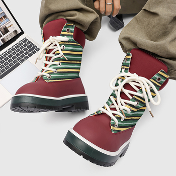 Ανδρικά μποτάκια Martin με PU επάνω μέρος, καουτσούκ σόλα, εμπρός κορδώματα, στρογγυλή μύτη, μεσαίας ύψους φτέρνα 3–5 εκ