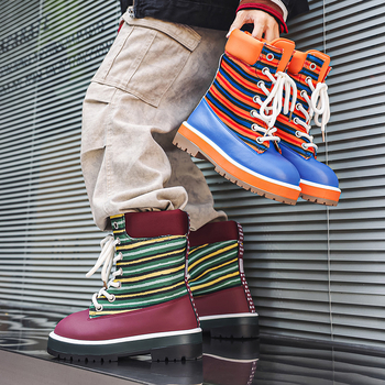 Ανδρικά μποτάκια Martin με PU επάνω μέρος, καουτσούκ σόλα, εμπρός κορδώματα, στρογγυλή μύτη, μεσαίας ύψους φτέρνα 3–5 εκ