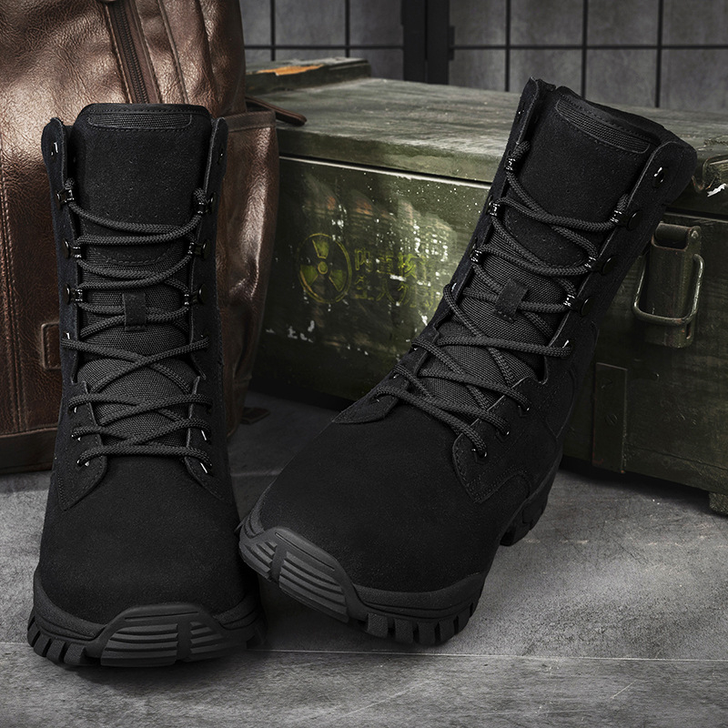 Μποτάκια στρατιωτικού τύπου με υψηλό άνω μέρος για εξωτερικούς χώρους – πάνω μέρος από σουέτ δέρμα αγελάδας, μοντέλο Y-303, Unisex ενήλικες, για πεζοπορία, ορειβασία, κατασκήνωση και τρέξιμο
