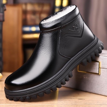 Ανδρικά Δερμάτινα Παπούτσια με Υψηλή Σόλα - Επάνω: Top Layer Cowhide, Σόλα: Καουτσούκ, Στρογγυλή Μύτη, Δέσιμο με Κορδόνια, Αυξάνει το Ύψος και Διατηρεί τη Θερμότητα