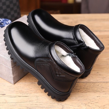 Ανδρικά Δερμάτινα Παπούτσια με Υψηλή Σόλα - Επάνω: Top Layer Cowhide, Σόλα: Καουτσούκ, Στρογγυλή Μύτη, Δέσιμο με Κορδόνια, Αυξάνει το Ύψος και Διατηρεί τη Θερμότητα