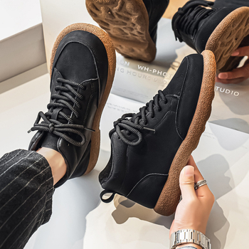 Vīriešu potīšu zābaki ar ādas augšdaļu, priekšējā šņorēšana, sieta odere, PVC zole, apaļš purngals