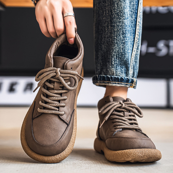 Vīriešu potīšu zābaki ar ādas augšdaļu, priekšējā šņorēšana, sieta odere, PVC zole, apaļš purngals