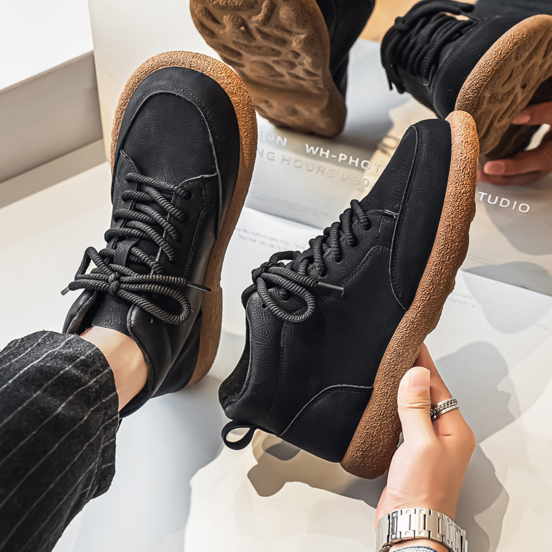 Vīriešu potīšu zābaki ar ādas augšdaļu, priekšējā šņorēšana, sieta odere, PVC zole, apaļš purngals