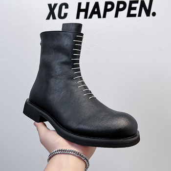 Chelsea μποτίνια με παχιά σόλα για αύξηση ύψους, vintage ραφή, unisex, PU επάνω μέρος