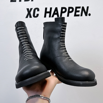 Chelsea μποτίνια με παχιά σόλα για αύξηση ύψους, vintage ραφή, unisex, PU επάνω μέρος