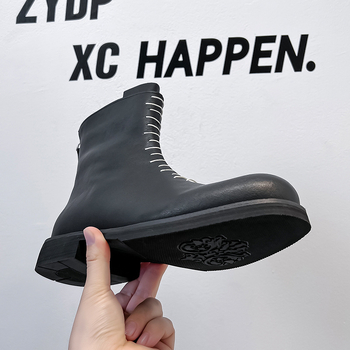 Chelsea μποτίνια με παχιά σόλα για αύξηση ύψους, vintage ραφή, unisex, PU επάνω μέρος