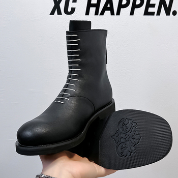 Chelsea μποτίνια με παχιά σόλα για αύξηση ύψους, vintage ραφή, unisex, PU επάνω μέρος