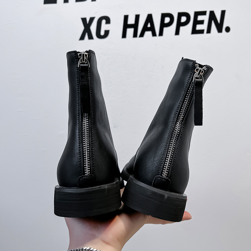 Chelsea μποτίνια με παχιά σόλα για αύξηση ύψους, vintage ραφή, unisex, PU επάνω μέρος