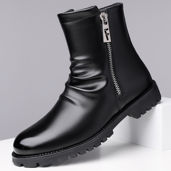 Martin μποτάκια με στρογγυλή μύτη, Chelsea στυλ, PU επάνω μέρος, PU εσωτερική επένδυση, καουτσούκ σόλα, πλαϊνό φερμουάρ