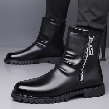 Martin μποτάκια με στρογγυλή μύτη, Chelsea στυλ, PU επάνω μέρος, PU εσωτερική επένδυση, καουτσούκ σόλα, πλαϊνό φερμουάρ