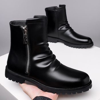 Martin μποτάκια με στρογγυλή μύτη, Chelsea στυλ, PU επάνω μέρος, PU εσωτερική επένδυση, καουτσούκ σόλα, πλαϊνό φερμουάρ