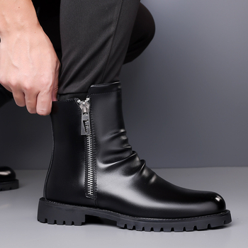 Martin μποτάκια με στρογγυλή μύτη, Chelsea στυλ, PU επάνω μέρος, PU εσωτερική επένδυση, καουτσούκ σόλα, πλαϊνό φερμουάρ