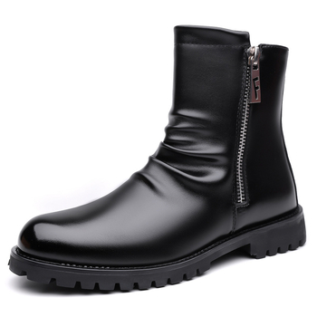 Martin μποτάκια με στρογγυλή μύτη, Chelsea στυλ, PU επάνω μέρος, PU εσωτερική επένδυση, καουτσούκ σόλα, πλαϊνό φερμουάρ