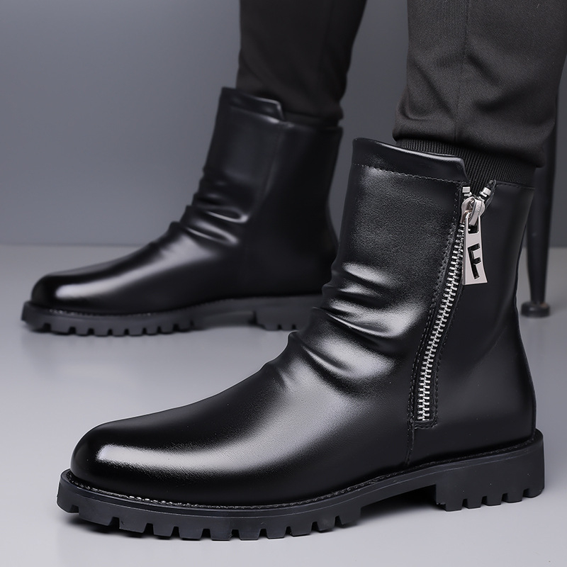 Martin μποτάκια με στρογγυλή μύτη, Chelsea στυλ, PU επάνω μέρος, PU εσωτερική επένδυση, καουτσούκ σόλα, πλαϊνό φερμουάρ