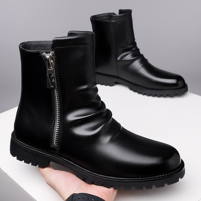 Martin μποτάκια με στρογγυλή μύτη, Chelsea στυλ, PU επάνω μέρος, PU εσωτερική επένδυση, καουτσούκ σόλα, πλαϊνό φερμουάρ