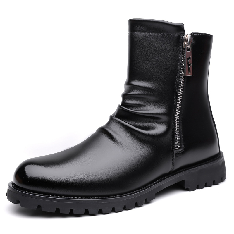 Martin μποτάκια με στρογγυλή μύτη, Chelsea στυλ, PU επάνω μέρος, PU εσωτερική επένδυση, καουτσούκ σόλα, πλαϊνό φερμουάρ