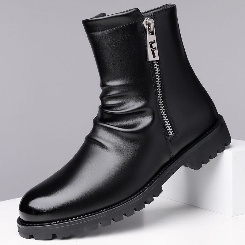 Martin μποτάκια με στρογγυλή μύτη, Chelsea στυλ, PU επάνω μέρος, PU εσωτερική επένδυση, καουτσούκ σόλα, πλαϊνό φερμουάρ