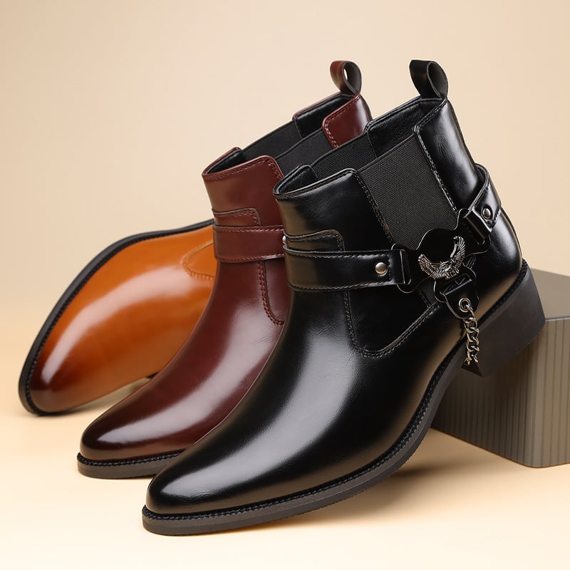 Ανδρικά μποτάκια Μαρτίν από PU δέρμα, μυτερή μύτη, μεσαίο ύψος αστραγάλης, χαμηλό τακούνι