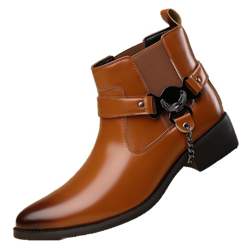 Ανδρικά μποτάκια Μαρτίν από PU δέρμα, μυτερή μύτη, μεσαίο ύψος αστραγάλης, χαμηλό τακούνι