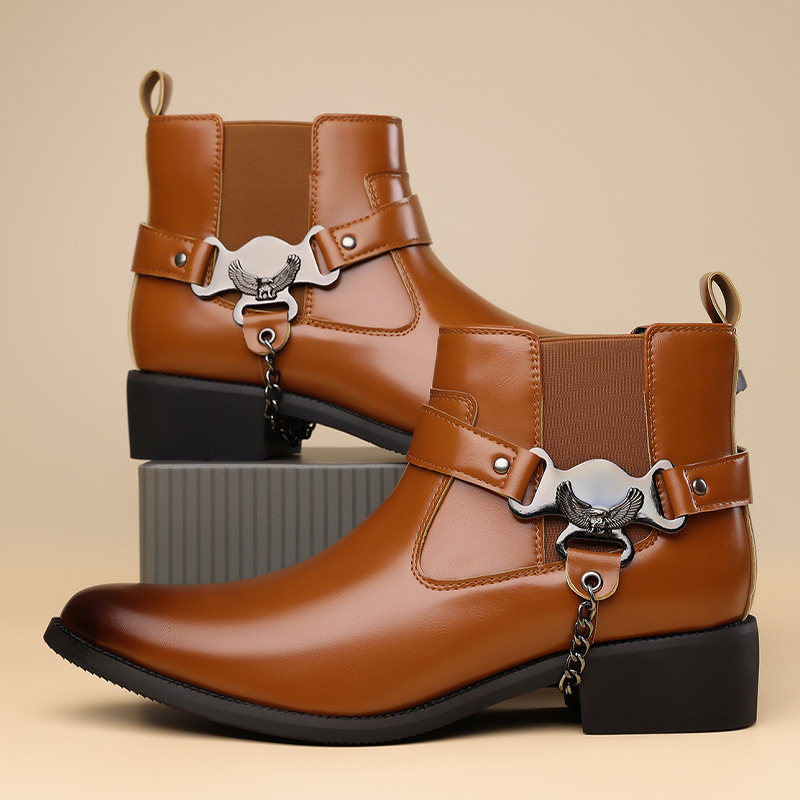 Ανδρικά μποτάκια Μαρτίν από PU δέρμα, μυτερή μύτη, μεσαίο ύψος αστραγάλης, χαμηλό τακούνι