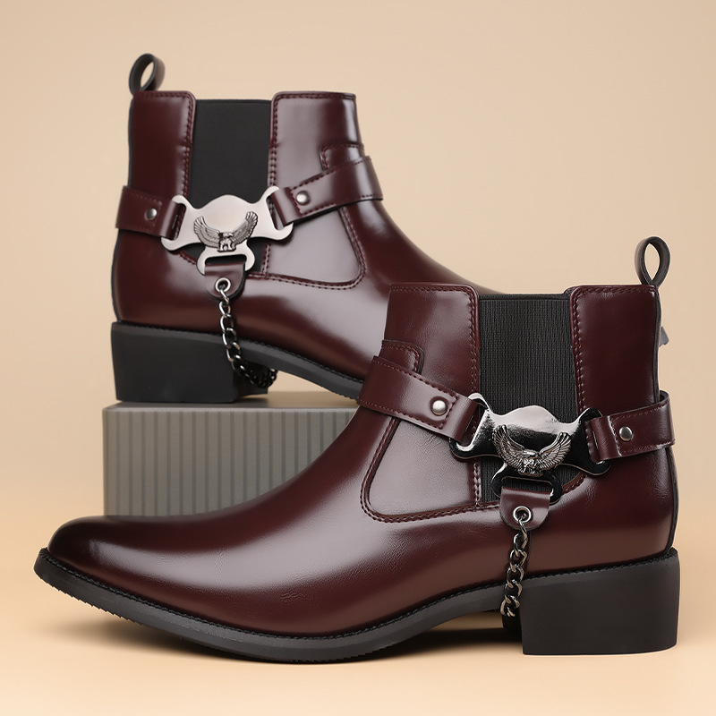 Ανδρικά μποτάκια Μαρτίν από PU δέρμα, μυτερή μύτη, μεσαίο ύψος αστραγάλης, χαμηλό τακούνι