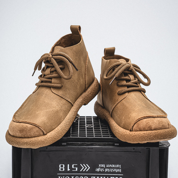 Vīriešu Martin zābaki, vidējā augstuma kāta augšdaļa, apaļa purns, PU augšdaļa, gumijas zole